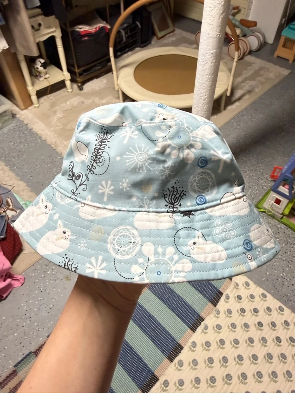 Reversible Blue Bunny Toddler Bucket Hat